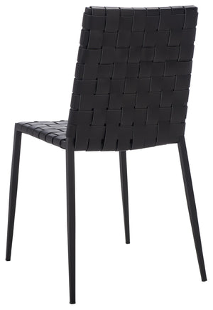 Safavieh RAYNE Woven Dining Chair - Artisanal Leather & Metal Design for Modern Dining Room Elegance Black DCH3006F-SET2