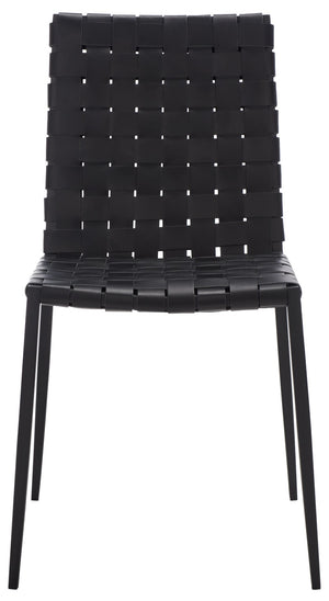 Safavieh RAYNE Woven Dining Chair - Artisanal Leather & Metal Design for Modern Dining Room Elegance Black DCH3006F-SET2