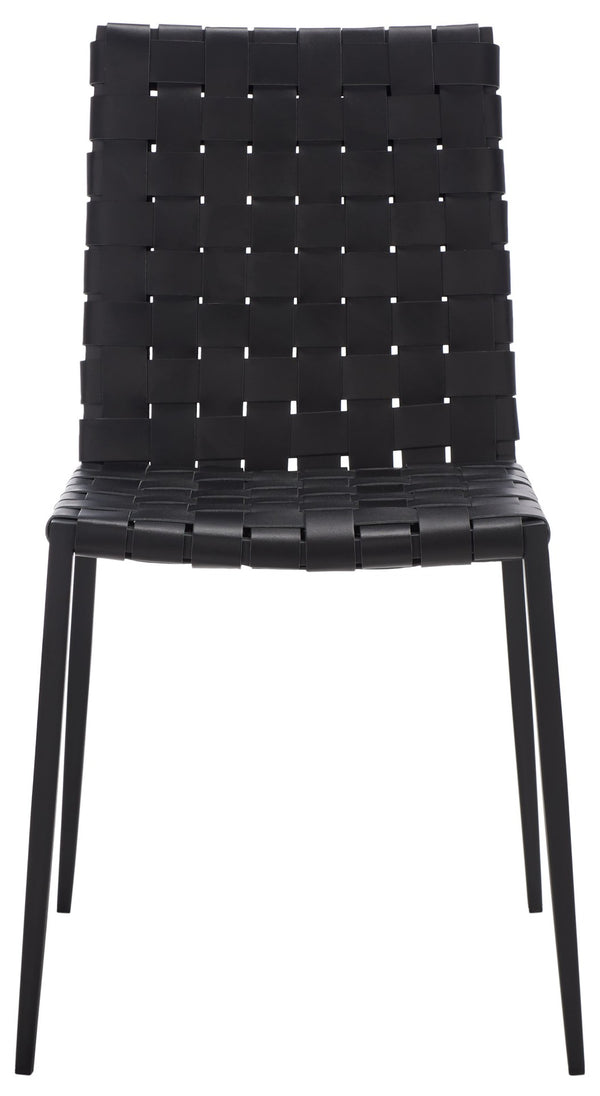 Safavieh RAYNE Woven Dining Chair - Artisanal Leather & Metal Design for Modern Dining Room Elegance Black DCH3006F-SET2