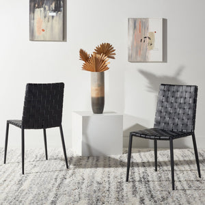 Safavieh RAYNE Woven Dining Chair - Artisanal Leather & Metal Design for Modern Dining Room Elegance Black DCH3006F-SET2