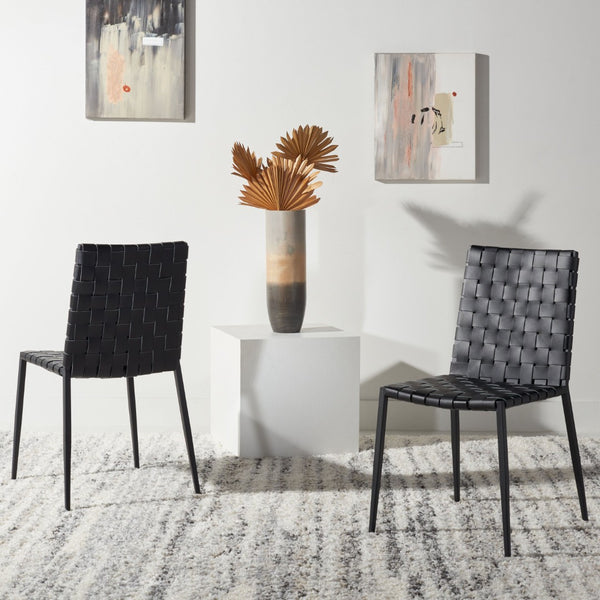 Safavieh RAYNE Woven Dining Chair - Artisanal Leather & Metal Design for Modern Dining Room Elegance Black DCH3006F-SET2