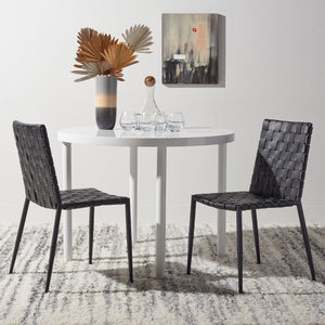 Safavieh RAYNE Woven Dining Chair - Artisanal Leather & Metal Design for Modern Dining Room Elegance Black DCH3006F-SET2