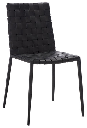 Safavieh RAYNE Woven Dining Chair - Artisanal Leather & Metal Design for Modern Dining Room Elegance Black DCH3006F-SET2