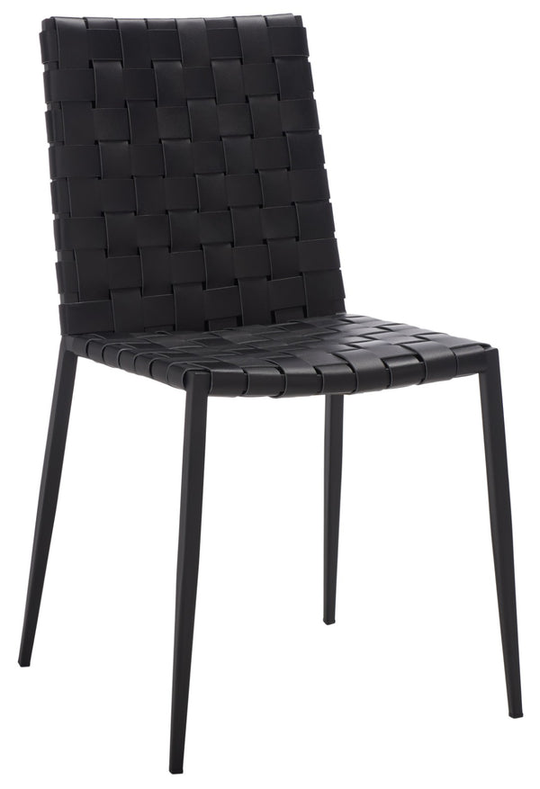 Safavieh RAYNE Woven Dining Chair - Artisanal Leather & Metal Design for Modern Dining Room Elegance Black DCH3006F-SET2