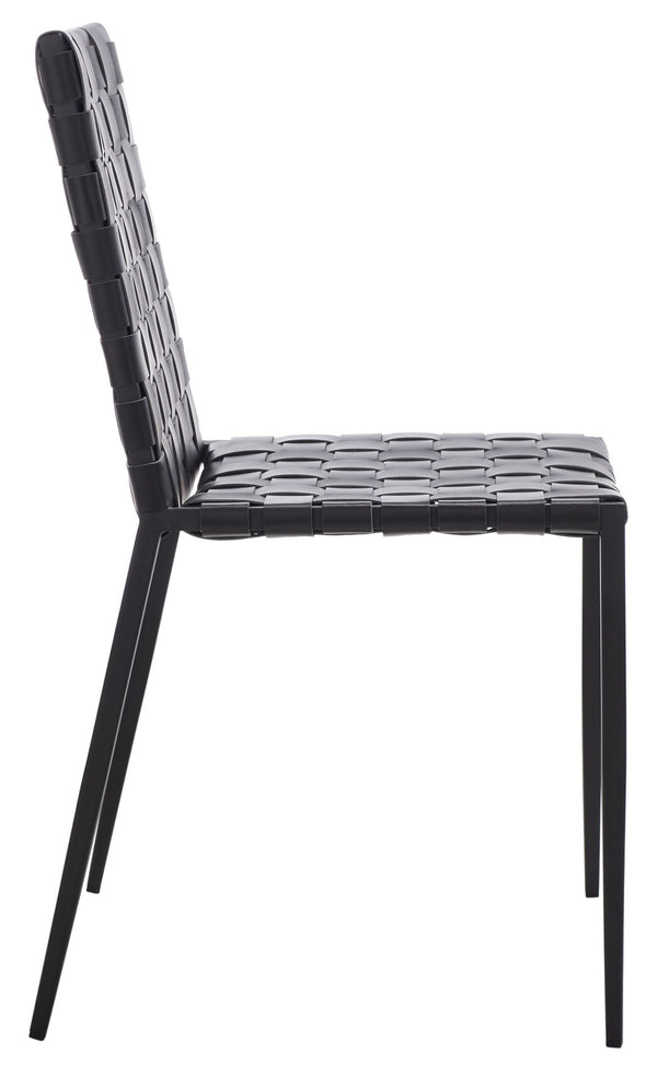 Safavieh RAYNE Woven Dining Chair - Artisanal Leather & Metal Design for Modern Dining Room Elegance Black DCH3006F-SET2