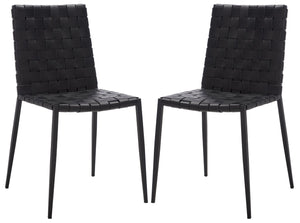Safavieh RAYNE Woven Dining Chair - Artisanal Leather & Metal Design for Modern Dining Room Elegance Black DCH3006F-SET2