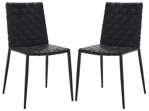 Safavieh RAYNE Woven Dining Chair - Artisanal Leather & Metal Design for Modern Dining Room Elegance Black DCH3006F-SET2