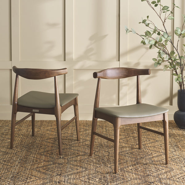 Safavieh Elbow Dining Chair - Exquisite Comfort And Timeless Elegance For Your Dining Room Décor Today! Olive ,Walnut Wood ,Pvc ,Foam Dch3301b-set2