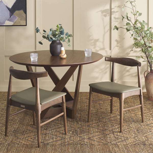 Safavieh Elbow Dining Chair - Exquisite Comfort And Timeless Elegance For Your Dining Room Décor Today! Olive ,Walnut Wood ,Pvc ,Foam Dch3301b-set2