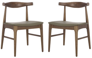 Safavieh Elbow Dining Chair - Exquisite Comfort And Timeless Elegance For Your Dining Room Décor Today! Olive ,Walnut Wood ,Pvc ,Foam Dch3301b-set2