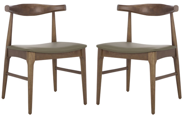 Safavieh Elbow Dining Chair - Exquisite Comfort And Timeless Elegance For Your Dining Room Décor Today! Olive ,Walnut Wood ,Pvc ,Foam Dch3301b-set2