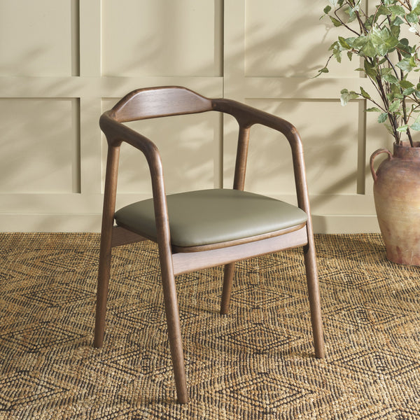 Safavieh Ankit Dining Chair - Olive & Walnut Elegance With Comfort Foam, Durable Pvc, And Sturdy Design Olive ,Walnut Wood ,Pvc ,Foam Dch3303a