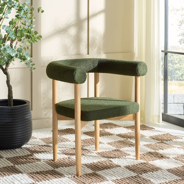 Safavieh Tomio Dining Chair - Elegant Natural Cream Comfort With Durable Rubberwood Frame For Your Home Decor Natural ,Dark Green Wood ,Fabric ,Foam Dch3800b