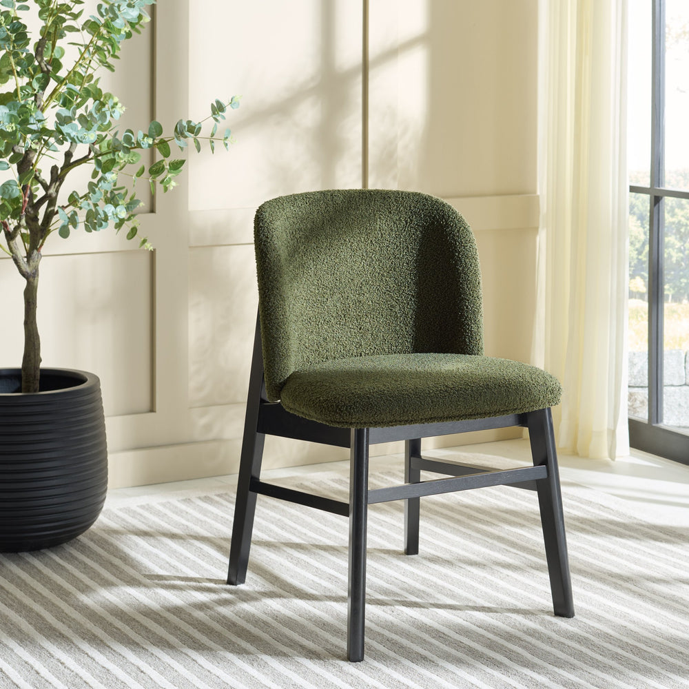 Safavieh Norman Dining Chair - Elegant Dark Green And Black Seating For A Cozy Dining Experience At Home White ,Black Normal Fabric ,Normal Foam ,Bentwood ,Mdf Chair Seat Panel ,Rubberwood Dch3801b