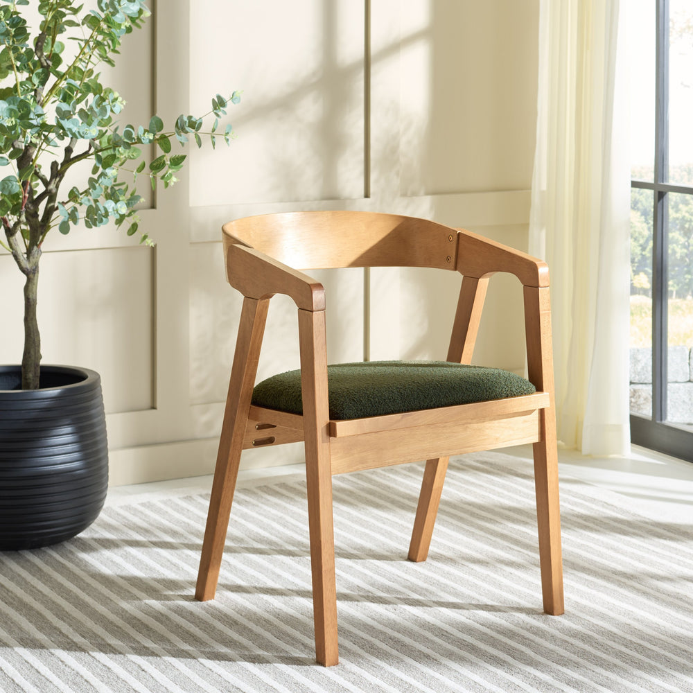 Safavieh Wildon Dining Chair - Bold Dark Green Upholstery With Light Walnut Finish For Stylish Comfort White ,Light Walnut Wood,Fabric,Foam Dch3803b