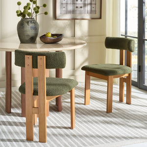 Safavieh CALAMO Dining Chair - Timeless Comfort and Style for Elegant Dining Spaces and Cozy Gatherings Dark Green / Light Walnut DCH3804A-SET2