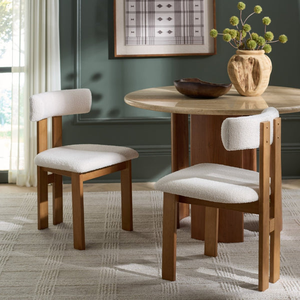 Safavieh CALAMO Dining Chair - Timeless Comfort and Style for Elegant Dining Spaces and Cozy Gatherings White / Light Walnut DCH3804B-SET2