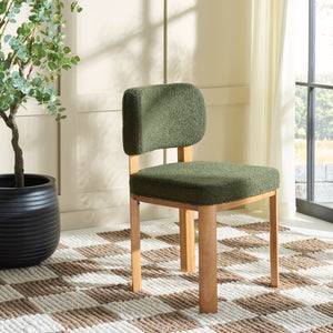 Safavieh Hyden Dining Chair – Dark Green Upholstery With Light Walnut Frame For Stylish Comfort And Elegance Dark Green ,Light Walnut Wood,Fabric,Foam Dch3805a