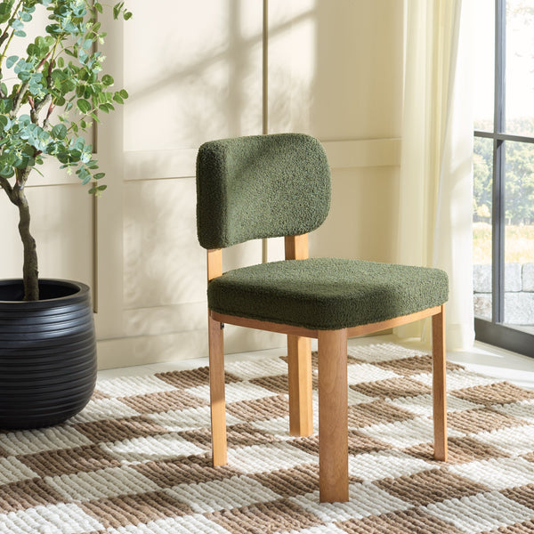 Safavieh Hyden Dining Chair – Dark Green Upholstery With Light Walnut Frame For Stylish Comfort And Elegance Dark Green ,Light Walnut Wood,Fabric,Foam Dch3805a
