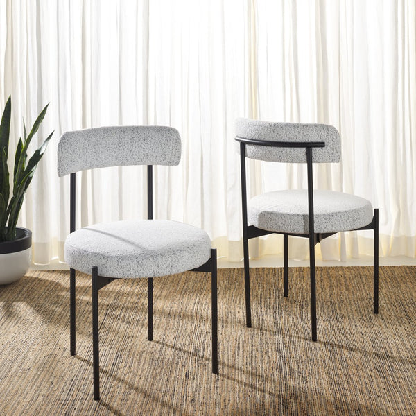 Safavieh Andrean Dining Chair - Chic Boucle Fabric With Solid Metal Legs For Stylish Comfort And Durability Black W,White ,Black Metal ,Fabric ,Foam ,Mdf Dch3900b-set2