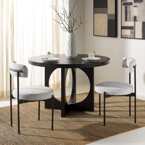 Safavieh Andrean Dining Chair - Chic Boucle Fabric With Solid Metal Legs For Stylish Comfort And Durability Black W,White ,Black Metal ,Fabric ,Foam ,Mdf Dch3900b-set2