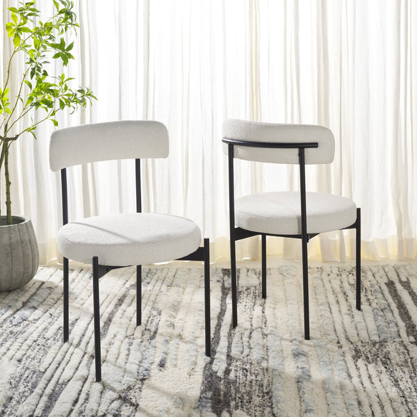 Safavieh Andrean Dining Chair - Chic Boucle Fabric With Solid Metal Legs For Stylish Comfort And Durability White ,Black Metal ,Fabric ,Foam ,Mdf Dch3900c-set2