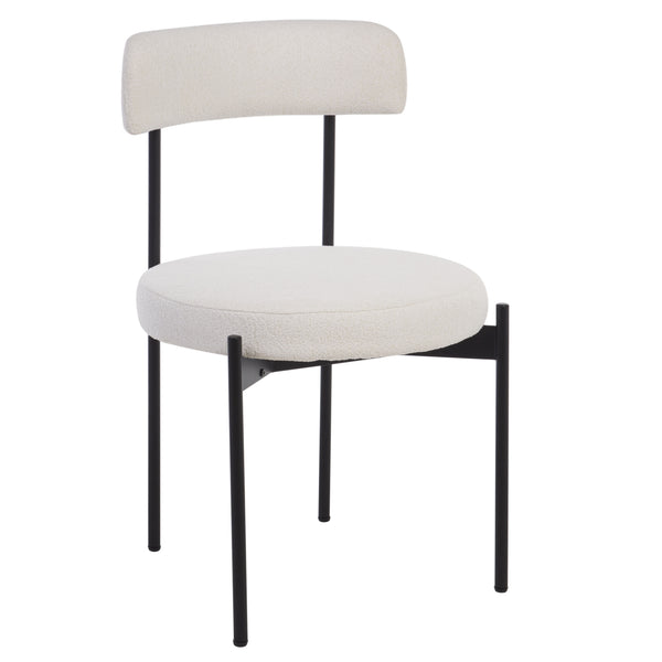 Safavieh Andrean Dining Chair - Chic Boucle Fabric With Solid Metal Legs For Stylish Comfort And Durability White ,Black Metal ,Fabric ,Foam ,Mdf Dch3900c-set2