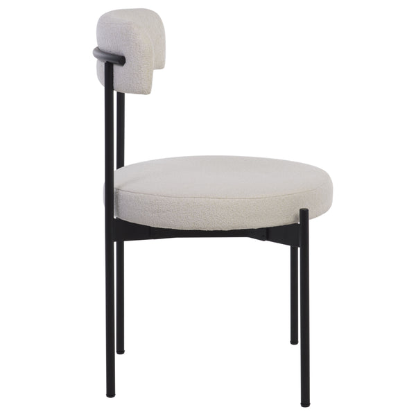 Safavieh Andrean Dining Chair - Chic Boucle Fabric With Solid Metal Legs For Stylish Comfort And Durability White ,Black Metal ,Fabric ,Foam ,Mdf Dch3900c-set2