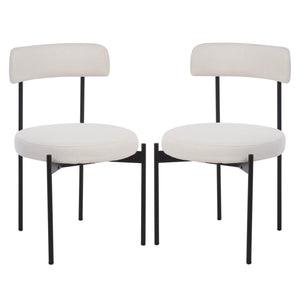 Safavieh Andrean Dining Chair - Chic Boucle Fabric With Solid Metal Legs For Stylish Comfort And Durability White ,Black Metal ,Fabric ,Foam ,Mdf Dch3900c-set2