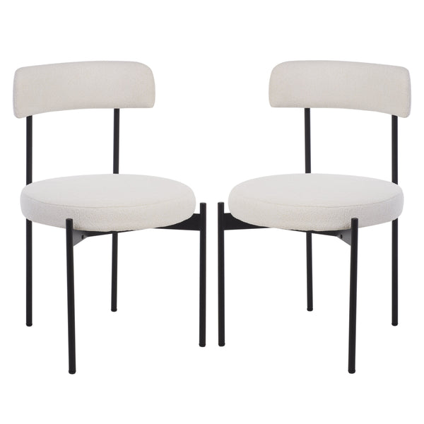 Safavieh Andrean Dining Chair - Chic Boucle Fabric With Solid Metal Legs For Stylish Comfort And Durability White ,Black Metal ,Fabric ,Foam ,Mdf Dch3900c-set2