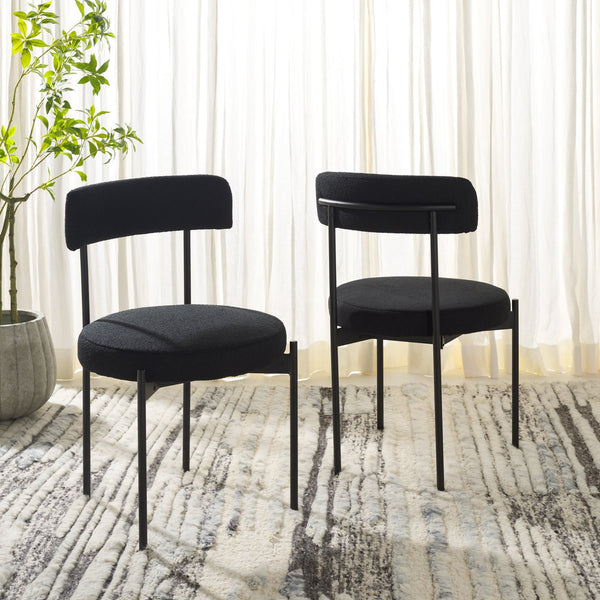 Safavieh Andrean Dining Chair - Chic Boucle Fabric With Solid Metal Legs For Stylish Comfort And Durability Black ,Black Metal ,Fabric ,Foam ,Mdf Dch3900d-set2