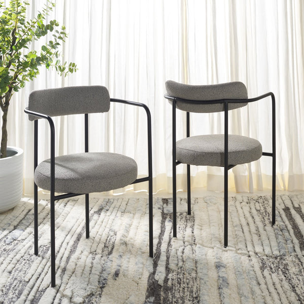 Safavieh Andrean Dining Chair - Chic Grey Boucle Fabric With Black Metal Legs For Stylish Comfort And Durability Grey ,Black Metal ,Fabric ,Foam ,Mdf Dch3901a-set2