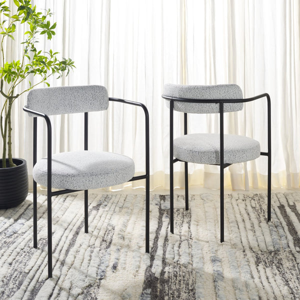 Safavieh Andrean Dining Chair - Chic Grey Boucle Fabric With Black Metal Legs For Stylish Comfort And Durability Black W,White ,Black Metal ,Fabric ,Foam ,Mdf Dch3901b-set2