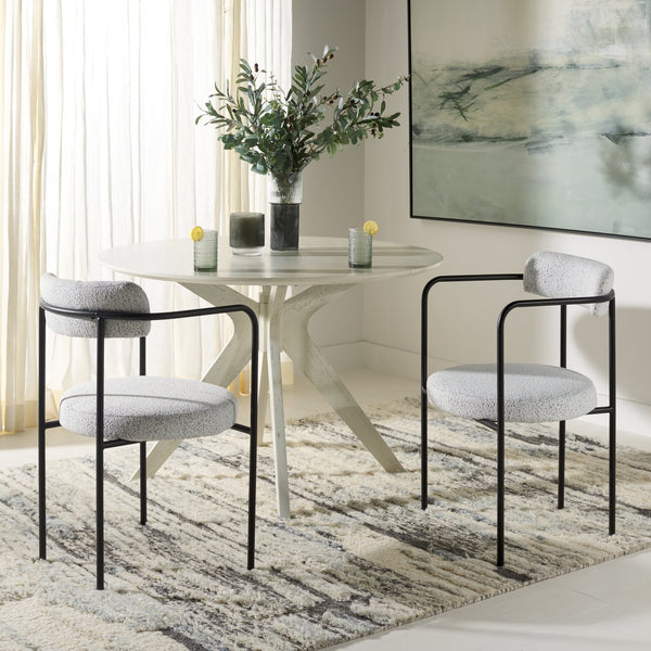 Safavieh Andrean Dining Chair - Chic Grey Boucle Fabric With Black Metal Legs For Stylish Comfort And Durability Black W,White ,Black Metal ,Fabric ,Foam ,Mdf Dch3901b-set2
