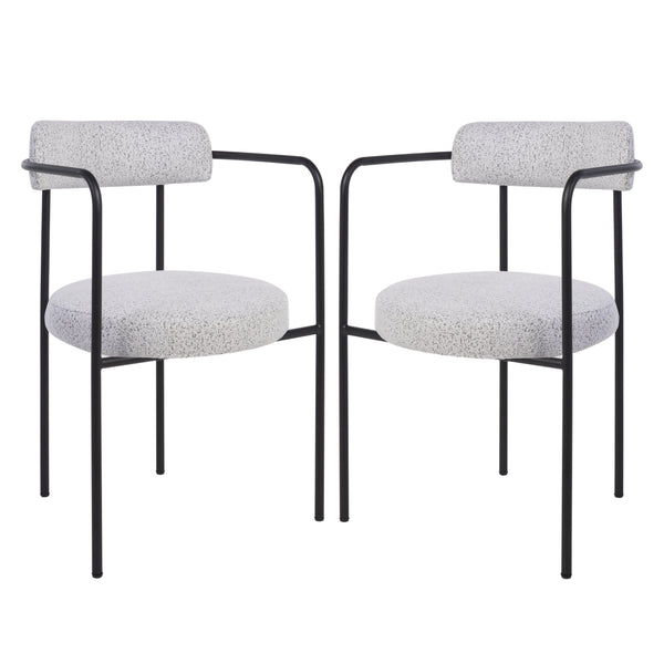 Safavieh Andrean Dining Chair - Chic Grey Boucle Fabric With Black Metal Legs For Stylish Comfort And Durability Black W,White ,Black Metal ,Fabric ,Foam ,Mdf Dch3901b-set2