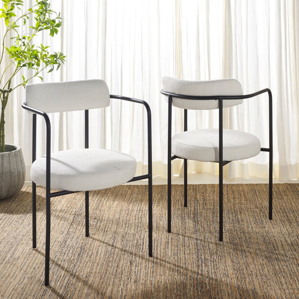 Safavieh Andrean Dining Chair - Chic Grey Boucle Fabric With Black Metal Legs For Stylish Comfort And Durability White ,Black Metal ,Fabric ,Foam ,Mdf Dch3901c-set2
