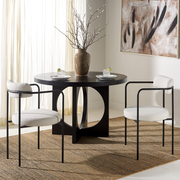 Safavieh Andrean Dining Chair - Chic Grey Boucle Fabric With Black Metal Legs For Stylish Comfort And Durability White ,Black Metal ,Fabric ,Foam ,Mdf Dch3901c-set2