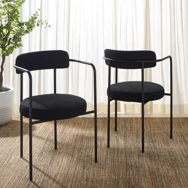Safavieh Andrean Dining Chair - Chic Grey Boucle Fabric With Black Metal Legs For Stylish Comfort And Durability Black ,Black Metal ,Fabric ,Foam ,Mdf Dch3901d-set2