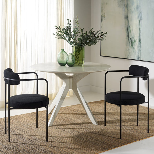 Safavieh Andrean Dining Chair - Chic Grey Boucle Fabric With Black Metal Legs For Stylish Comfort And Durability Black ,Black Metal ,Fabric ,Foam ,Mdf Dch3901d-set2