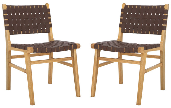 Safavieh TAIKA Woven Leather Dining Chair - Artisan Crafted, Modern Design, Perfect for Stylish Dining Spaces Cognac / Natural DCH4000A-SET2