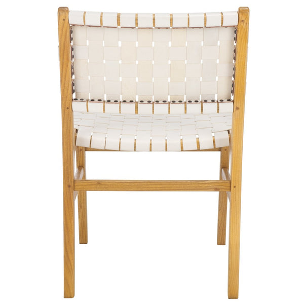 Safavieh TAIKA Woven Leather Dining Chair - Artisan Crafted, Modern Design, Perfect for Stylish Dining Spaces White / Natural DCH4000B-SET2
