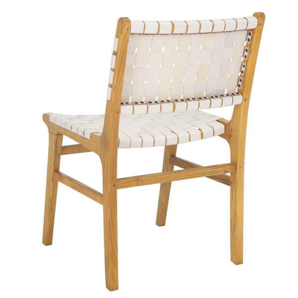 Safavieh TAIKA Woven Leather Dining Chair - Artisan Crafted, Modern Design, Perfect for Stylish Dining Spaces White / Natural DCH4000B-SET2