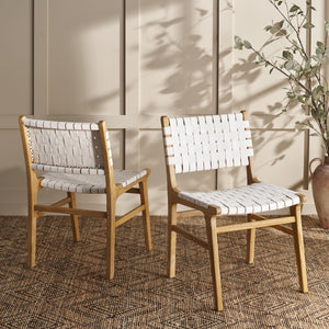 Safavieh TAIKA Woven Leather Dining Chair - Artisan Crafted, Modern Design, Perfect for Stylish Dining Spaces White / Natural DCH4000B-SET2