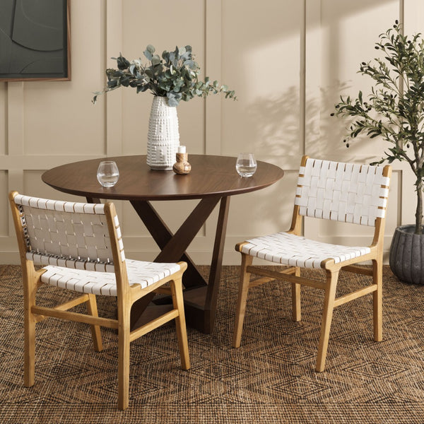 Safavieh TAIKA Woven Leather Dining Chair - Artisan Crafted, Modern Design, Perfect for Stylish Dining Spaces White / Natural DCH4000B-SET2