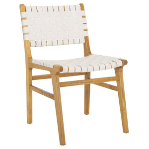 Safavieh TAIKA Woven Leather Dining Chair - Artisan Crafted, Modern Design, Perfect for Stylish Dining Spaces White / Natural DCH4000B-SET2