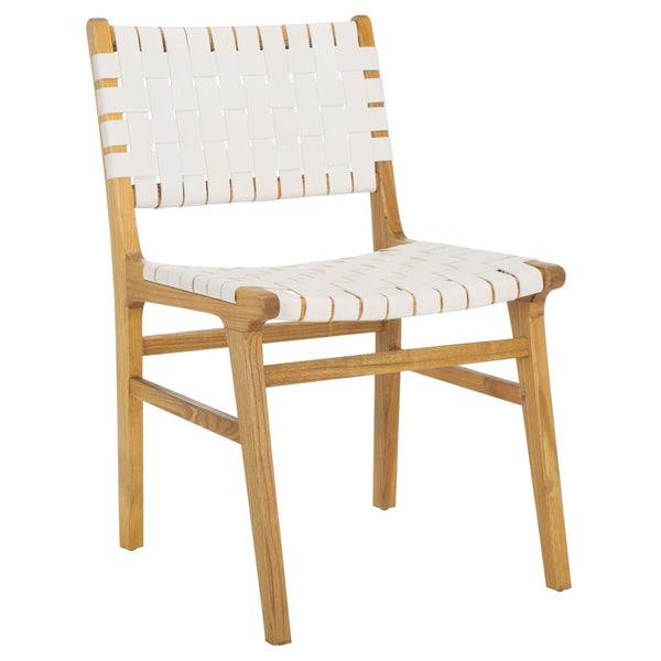 Safavieh TAIKA Woven Leather Dining Chair - Artisan Crafted, Modern Design, Perfect for Stylish Dining Spaces White / Natural DCH4000B-SET2