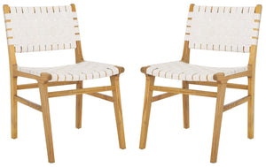Safavieh TAIKA Woven Leather Dining Chair - Artisan Crafted, Modern Design, Perfect for Stylish Dining Spaces White / Natural DCH4000B-SET2