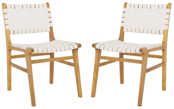 Safavieh TAIKA Woven Leather Dining Chair - Artisan Crafted, Modern Design, Perfect for Stylish Dining Spaces White / Natural DCH4000B-SET2