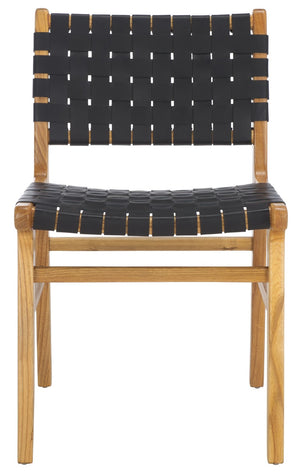 Safavieh TAIKA Woven Leather Dining Chair - Artisan Crafted, Modern Design, Perfect for Stylish Dining Spaces Black / Natural DCH4000C-SET2