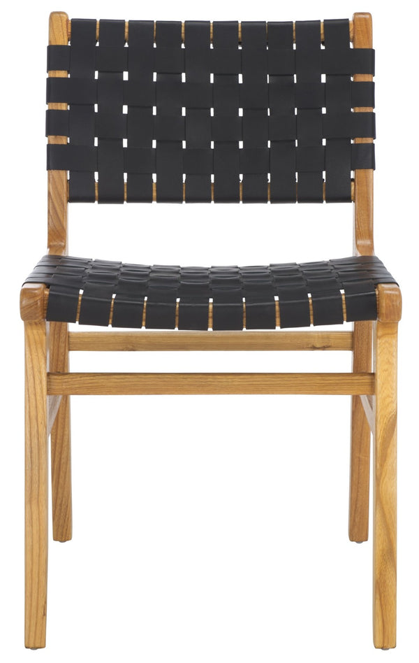 Safavieh TAIKA Woven Leather Dining Chair - Artisan Crafted, Modern Design, Perfect for Stylish Dining Spaces Black / Natural DCH4000C-SET2